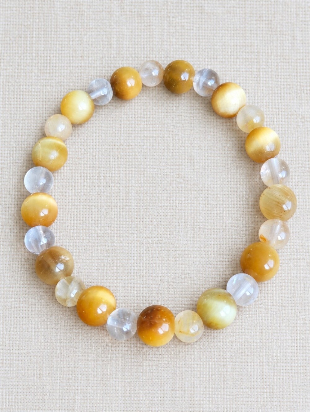 Tiger Eye & Golden Healer Quartz Beaded Stretch Bracelet | Handmade